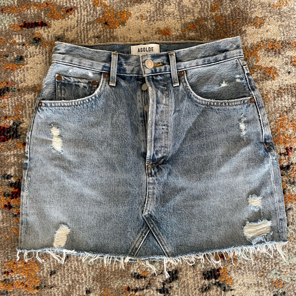 Agolde Quinn High Rise Denim Mini Skirt 24 NWOT.